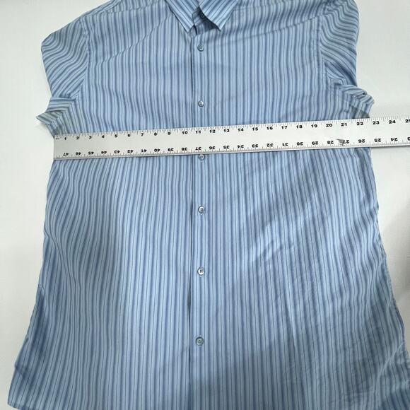 Calibrate Men Button Up Shirt Size XL Blue Striped Cotton DISCOLORATION UNDERARM - Picture 4 of 8